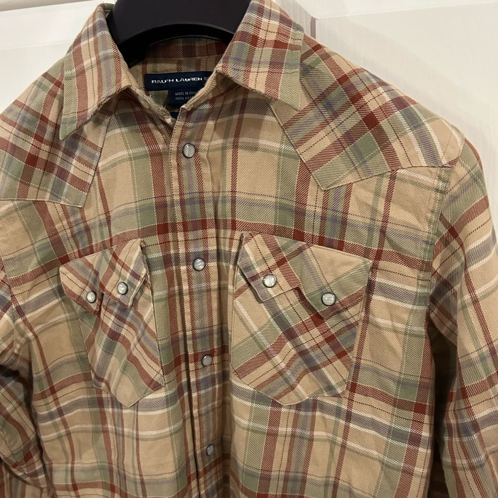 Ralph Lauren Tan Red Green Plaid Button-Down Shirt